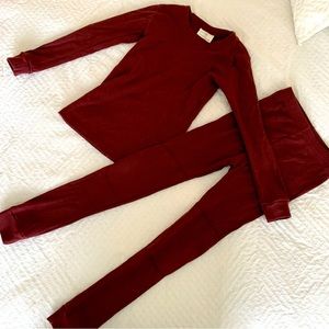 Chasing Windmills Kids Size 8 Plum Rib Solid Marino Wool Thermal Long Johns